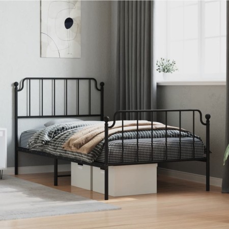 Estructura de cama con cabecero y estribo metal negro 100x190cm de , Camas y somieres - Ref: Foro24-373899, Precio: 74,26 €, ...