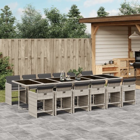 Set comedor jardín y cojines 13 pzas ratán sintético gris claro en Conjuntos de jardín | Comprar online en Foru.es