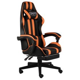 Silla gaming con reposapiés cuero sintético negro y naranja en Sillas de oficina | Comprar online en Foru.es