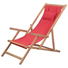 Silla de playa plegable de tela y estructura de madera roja de vidaXL, Sillas de jardín - Ref: Foro24-43995, Precio: 65,03 €,...