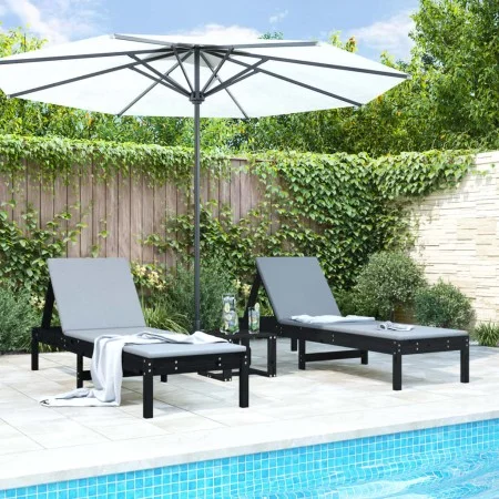 Tumbonas con mesa 2 uds madera maciza de pino negro de , Tumbonas - Ref: Foro24-3157683, Precio: 239,41 €, Descuento: %