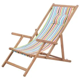Silla de playa plegable tela y estructura de madera multicolor de vidaXL, Sillas de jardín - Ref: Foro24-43998, Precio: 79,70...