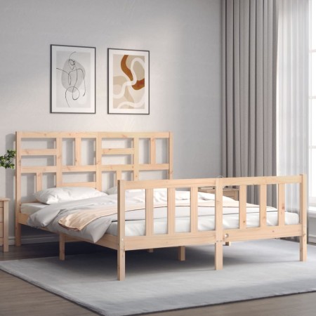 Estructura de cama de matrimonio con cabecero madera maciza de , Camas y somieres - Ref: Foro24-3193081, Precio: 154,52 €, De...