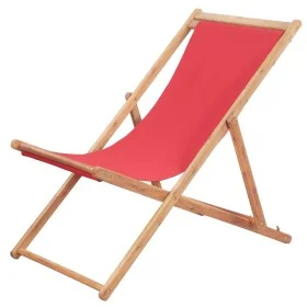 Silla de playa plegable de tela y estructura de madera roja de vidaXL, Sillas de jardín - Ref: Foro24-43999, Precio: 48,71 €,...