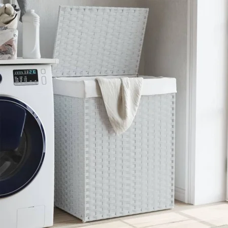 Cesto de ropa sucia con tapa ratán sintético blanco 46x33x60 cm de , Cestas para ropa - Ref: Foro24-372033, Precio: 54,76 €, ...