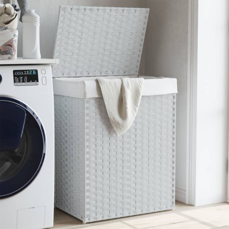 Cesto de ropa sucia con tapa ratán sintético blanco 46x33x60 cm de , Cestas para ropa - Ref: Foro24-372033, Precio: 58,87 €, ...