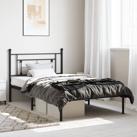 Estructura de cama con cabecero metal negro 107x203 cm de , Camas y somieres - Ref: Foro24-374335, Precio: 74,48 €, Descuento: %