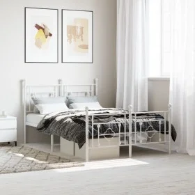 Estructura cama metal con cabecero y estribo blanco 120x200 cm de , Camas y somieres - Ref: Foro24-374404, Precio: 100,51 €, ...