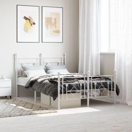 Estructura cama metal con cabecero y estribo blanco 120x200 cm de , Camas y somieres - Ref: Foro24-374404, Precio: 101,81 €, ...