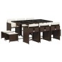 Set comedor de jardín 11 pzas y cojines ratán sintético marrón en Conjuntos de jardín | Comprar online en Foru.es
