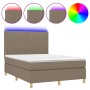Cama box spring colchón y luces LED tela gris taupe 140x190 cm de , Camas y somieres - Ref: Foro24-3135593, Precio: 516,07 €,...