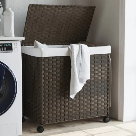 Cesto de ropa sucia con ruedas ratán marrón oscuro 60x35x60,5cm de , Cestas para ropa - Ref: Foro24-372040, Precio: 61,90 €, ...