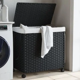 Cesto para ropa sucia con ruedas ratán negro 60x35x60,5 cm de , Cestas para ropa - Ref: Foro24-372042, Precio: 78,78 €, Descu...