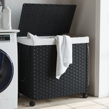 Cesto para ropa sucia con ruedas ratán negro 60x35x60,5 cm de , Cestas para ropa - Ref: Foro24-372042, Precio: 78,78 €, Descu...