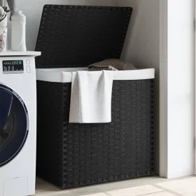 Cesto ropa sucia 2 secciones ratán sintético negro 53x35x57 cm de , Cestas para ropa - Ref: Foro24-372037, Precio: 66,82 €, D...