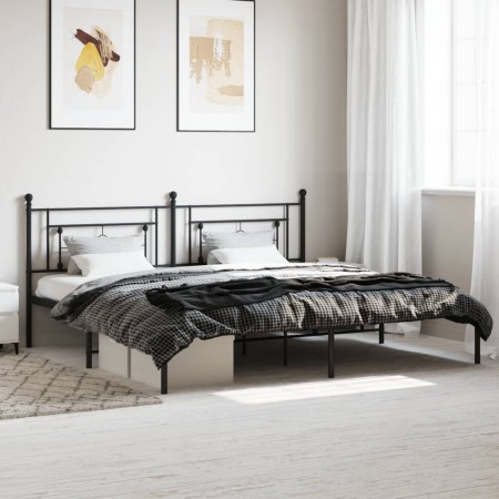 Estructura de cama con cabecero metal negro 200x200 cm de , Camas y somieres - Ref: Foro24-374346, Precio: 120,71 €, Descuent...