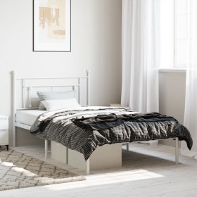 Estructura de cama de metal con cabecero blanco 107x203 cm de , Camas y somieres - Ref: Foro24-374384, Precio: 71,61 €, Descu...