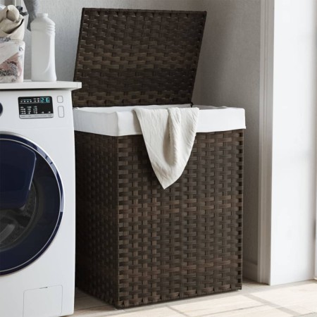 Cesto para ropa sucia con tapa ratán marrón oscuro 46x33x60 cm de , Cestas para ropa - Ref: Foro24-372030, Precio: 56,76 €, D...