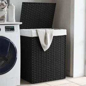 Cesto de ropa sucia con tapa ratán sintético negro 46x33x60 cm de , Cestas para ropa - Ref: Foro24-372032, Precio: 69,99 €, D...