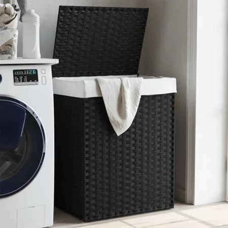Cesto de ropa sucia con tapa ratán sintético negro 46x33x60 cm de , Cestas para ropa - Ref: Foro24-372032, Precio: 69,99 €, D...