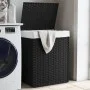 Cesto de ropa sucia con tapa ratán sintético negro 46x33x60 cm de , Cestas para ropa - Ref: Foro24-372032, Precio: 69,99 €, D...