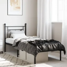 Bed frame with black metal headboard 75x190 cm by , Beds and slatted bases - Ref: Foro24-374329, Price: 72,33 €, Discount: %