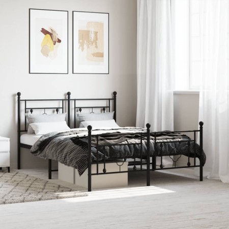 Estructura de cama cabecero y estribo metal negro 140x190 cm de , Camas y somieres - Ref: Foro24-374357, Precio: 103,75 €, De...