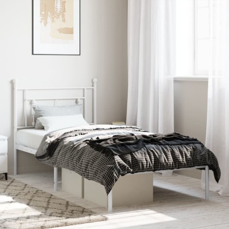 Estructura de cama de metal con cabecero blanco 90x200 cm de , Camas y somieres - Ref: Foro24-374381, Precio: 65,70 €, Descue...