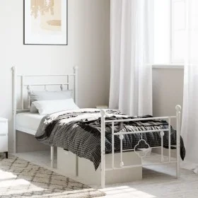 Metal bed frame with headboard and footboard white 80x200 cm by , Beds and slatted bases - Ref: Foro24-374397, Price: 71,73 €...