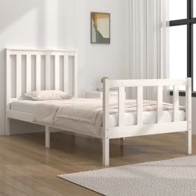Massives Bettgestell aus weißem Kiefernholz, 75 x 190 cm von , Betten und Lattenroste - Ref: Foro24-3103869, Preis: 114,22 €,...