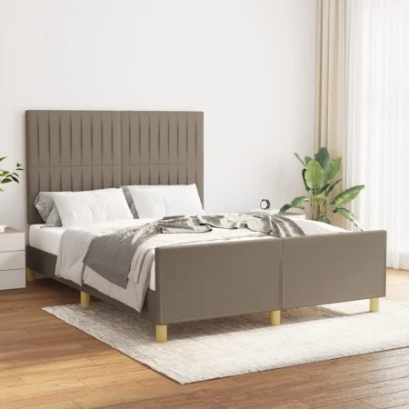 Bed frame with headboard in taupe gray fabric 140x200 cm by , Beds and slatted bases - Ref: Foro24-3125223, Price: 216,37 €, ...