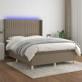 Cama box spring colchón y luces LED tela gris taupe 140x200 cm de , Camas y somieres - Ref: Foro24-3139041, Precio: 515,67 €,...