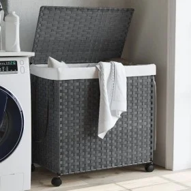 Cesto para ropa sucia con ruedas ratán gris 60x35x60,5 cm de , Cestas para ropa - Ref: Foro24-372041, Precio: 69,48 €, Descue...
