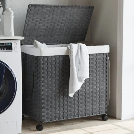 Cesto para ropa sucia con ruedas ratán gris 60x35x60,5 cm de , Cestas para ropa - Ref: Foro24-372041, Precio: 69,48 €, Descue...