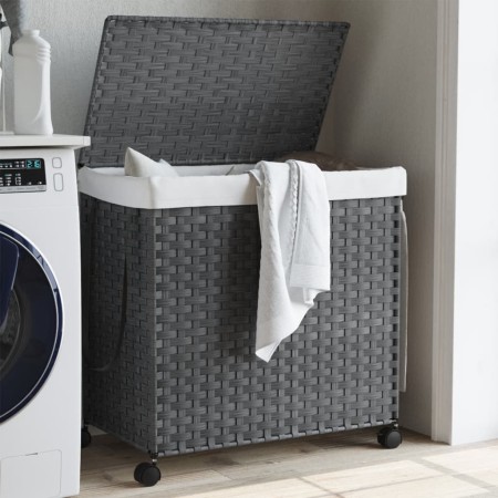 Cesto para ropa sucia con ruedas ratán gris 60x35x60,5 cm de , Cestas para ropa - Ref: Foro24-372041, Precio: 71,77 €, Descue...