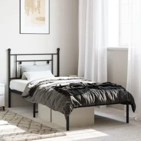 Bed frame with black metal headboard 90x200 cm by , Beds and slatted bases - Ref: Foro24-374332, Price: 61,13 €, Discount: %