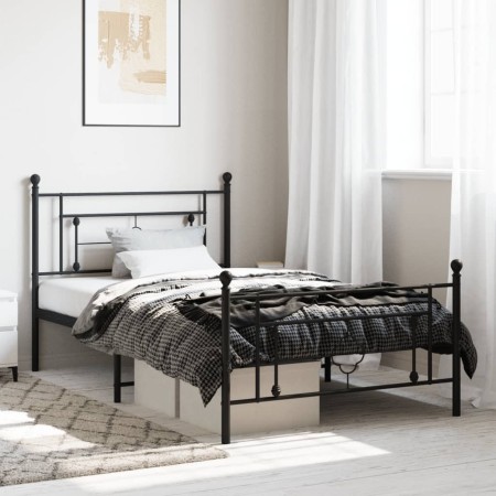 Estructura de cama con cabecero y estribo metal negro 107x203cm de , Camas y somieres - Ref: Foro24-374353, Precio: 85,26 €, ...