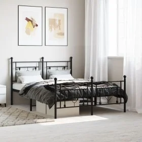 Black metal headboard and footboard bed frame 140x200 cm by , Beds and slatted bases - Ref: Foro24-374358, Price: 113,29 €, D...