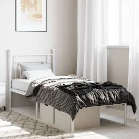 Bettgestell aus Metall mit weißem Kopfteil 80x200 cm von , Betten und Lattenroste - Ref: Foro24-374379, Preis: 60,97 €, Rabat...