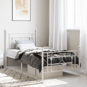 Estructura cama metal con cabecero y pie cama blanca 90x190 cm de , Camas y somieres - Ref: Foro24-374398, Precio: 73,77 €, D...