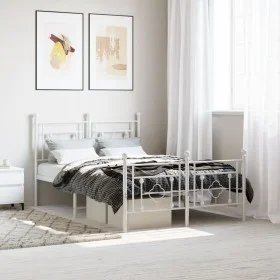 Estructura cama metal con cabecero y estribo blanco 120x190 cm de , Camas y somieres - Ref: Foro24-374403, Precio: 108,05 €, ...