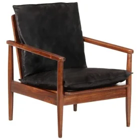 Sillón madera maciza acacia y cuero auténtico negro de , Sillones - Ref: Foro24-340922, Precio: 209,57 €, Descuento: %
