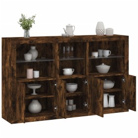 Aparador con luces LED roble ahumado 162x37x100 cm de , Aparadores - Ref: Foro24-3209146, Precio: 278,22 €, Descuento: %