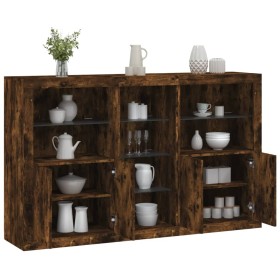 Aparador con luces LED roble ahumado 162x37x100 cm de , Aparadores - Ref: Foro24-3209174, Precio: 269,67 €, Descuento: %