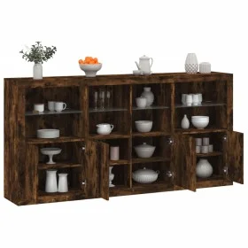 Aparador con luces LED roble ahumado 202x37x100 cm by , Sideboards - Ref: Foro24-3209160, Price: 315,18 €, Discount: %