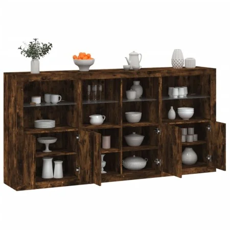Aparador con luces LED roble ahumado 202x37x100 cm de , Aparadores - Ref: Foro24-3209160, Precio: 315,18 €, Descuento: %