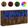 Aparador con luces LED roble ahumado 202x37x100 cm de , Aparadores - Ref: Foro24-3209160, Precio: 315,18 €, Descuento: %
