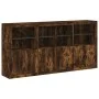 Aparador con luces LED roble ahumado 202x37x100 cm de , Aparadores - Ref: Foro24-3209160, Precio: 315,18 €, Descuento: %