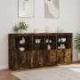 Aparador con luces LED roble ahumado 202x37x100 cm de , Aparadores - Ref: Foro24-3209160, Precio: 315,18 €, Descuento: %
