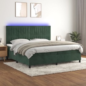 Cama box spring colchón y LED terciopelo verde oscuro 200x200cm de , Camas y somieres - Ref: Foro24-3136266, Precio: 707,38 €...